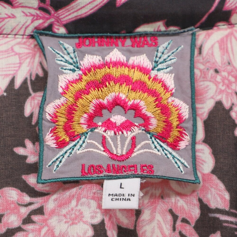 JOHNNY WAS House on the Hill Ruffle Sleeve Blouse Pink/Black Size L - Picture 10 of 13